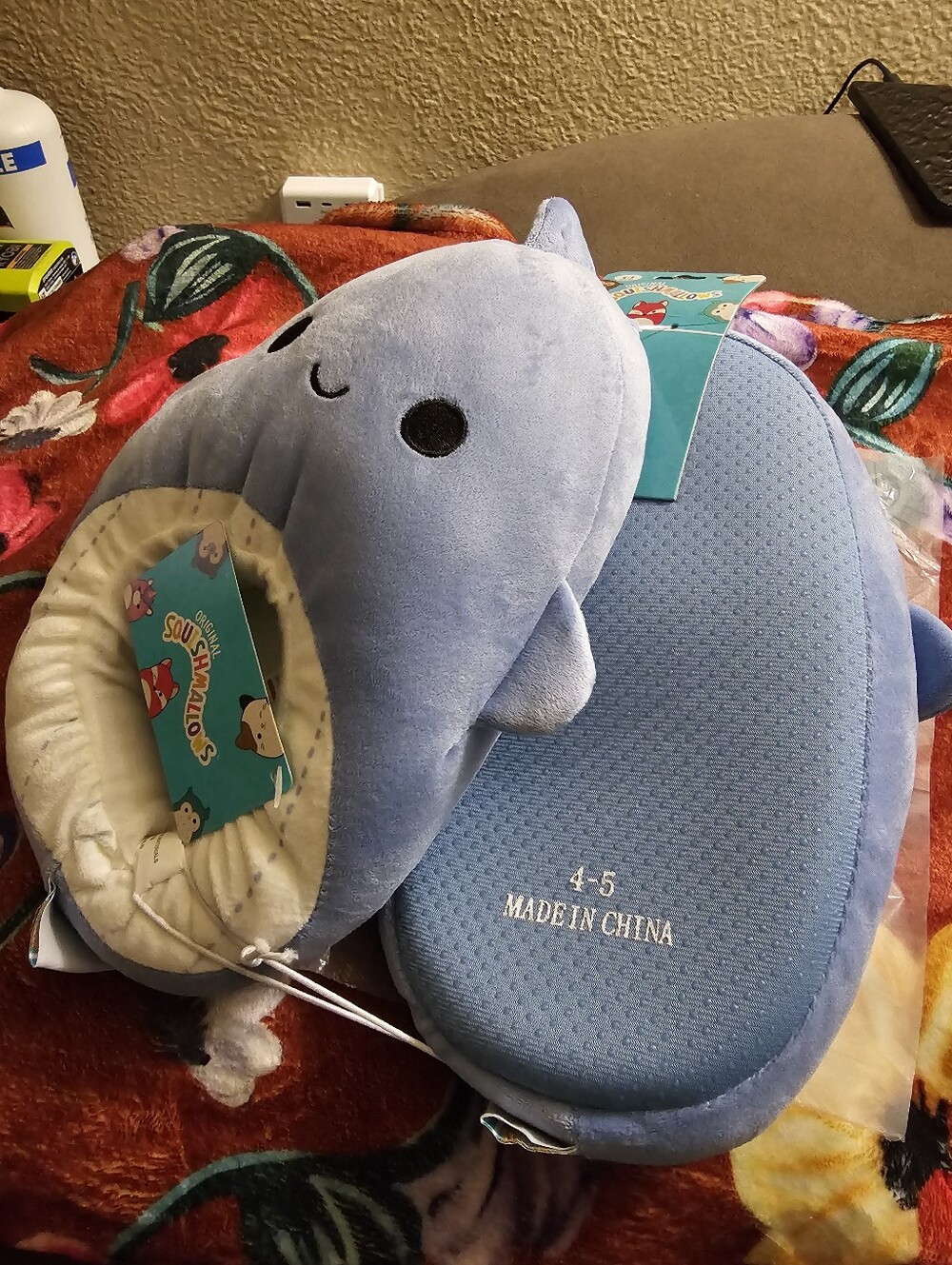 Blue Plush Narwhal Slippers - Cute Sea Animal Design Size 4-5
